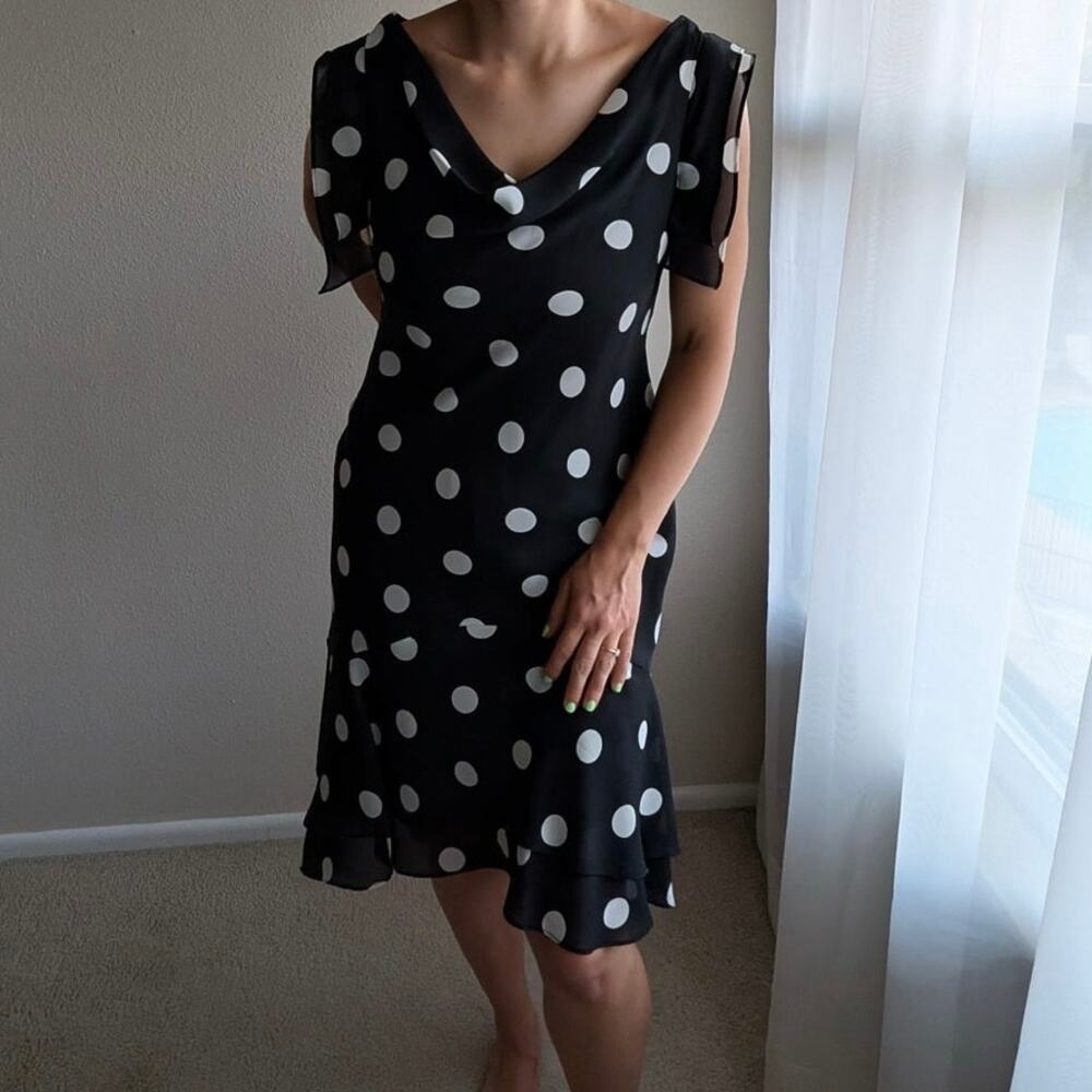 Vintage 90s S.L. Fashions Black Polkadot dress Wedding guest evening formal